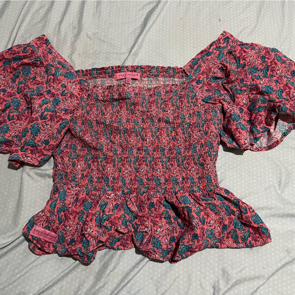 Simply Southern Pink and Teal Floral Blouse